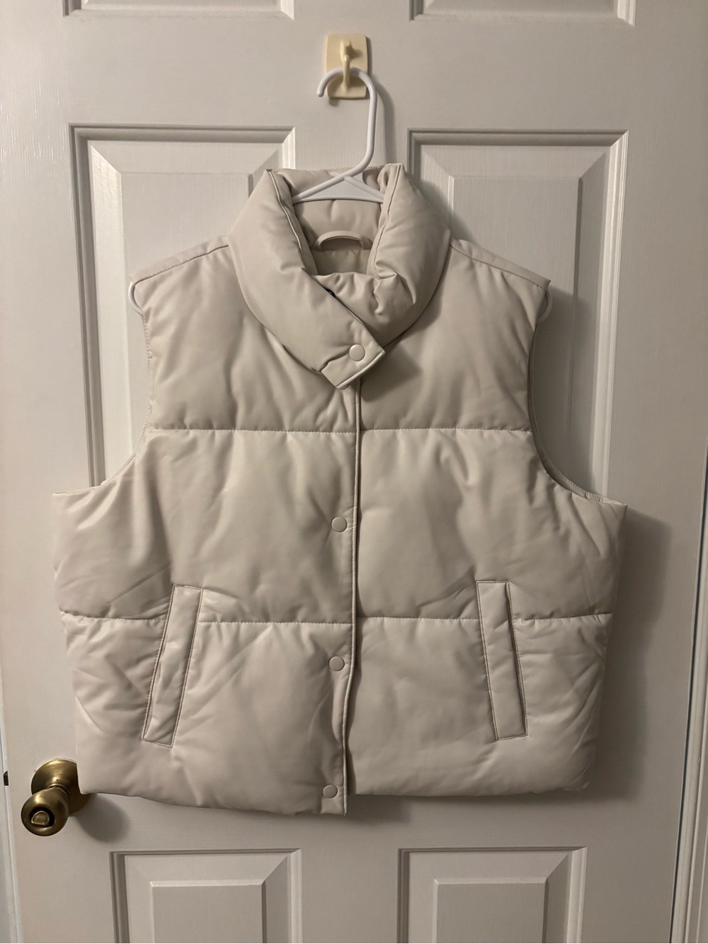 Old Navy Cream Quilted Puffer Vest with Stand Collar
